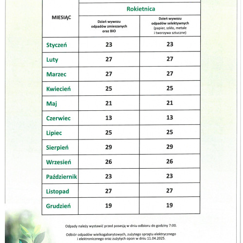 HARMONOGRAM ODBIORU ODPADÓW KOMUNALNYCH 