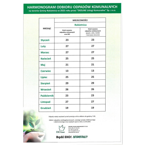 HARMONOGRAM ODBIORU ODPADÓW KOMUNALNYCH 